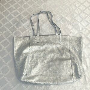 Silver leather tote